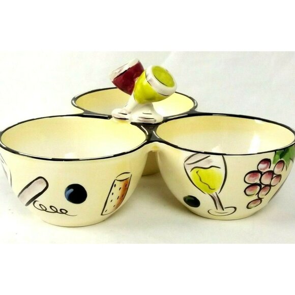 Clay Art Wine Cheese Condiment Dip Dish Server Ceramic Appetizer Entertaining Ho - Picture 4 of 9